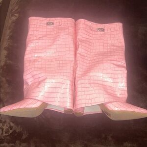 Pink Croc-Embossed Boots (PLEASE SEE THE DESCRIPITION)